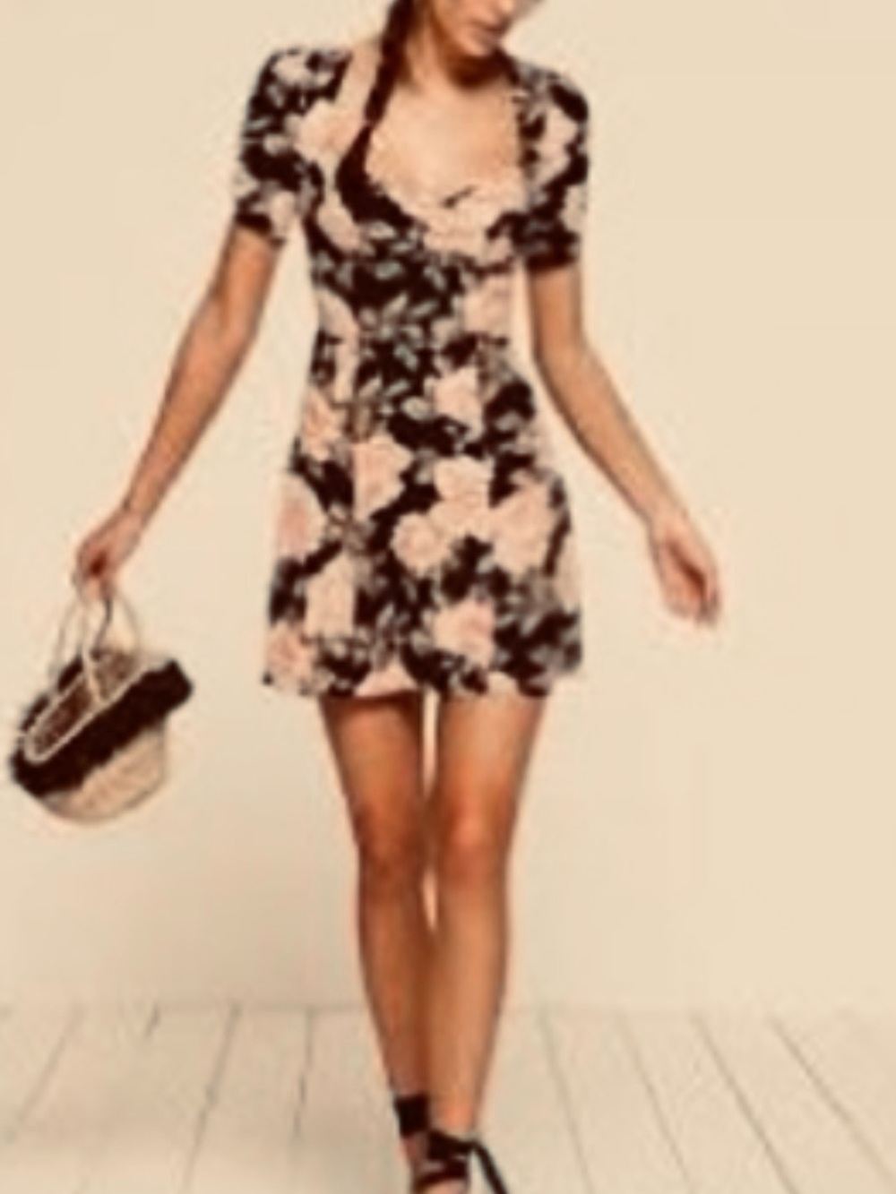 Reformation Women’s Black & Blush Floral Mini Dress. Size 4